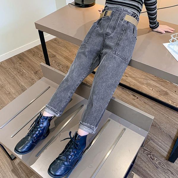 

jeans 2021 fashion for girls children's baby clothes solid fall denim pant teenagers long pants trouser kid w181, Blue