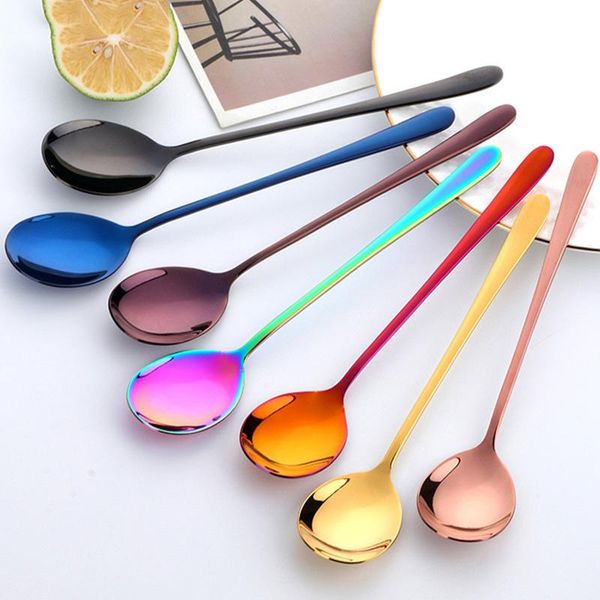 

spoons color tableware solid long handle ice spoon titanium alloy stirring