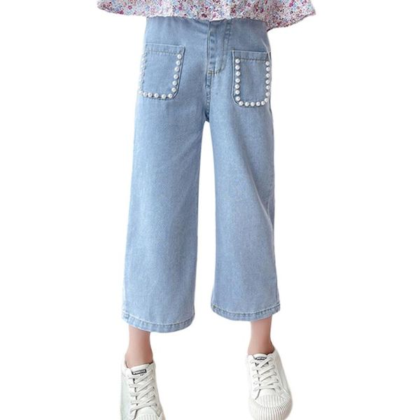 

jeans girl solid color girl's denim summer children's for casual style clothes girls 6 8 10 12 14, Blue