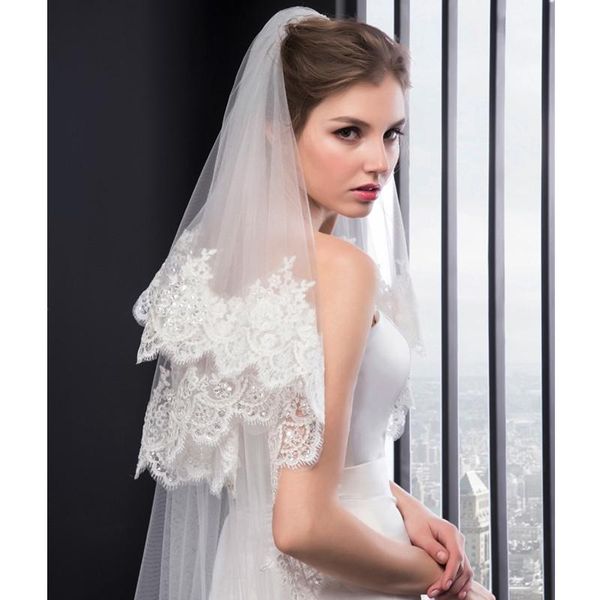 

bridal veils lan ting bride two-tier embroidery wedding veil chapel 53 tulle, Black