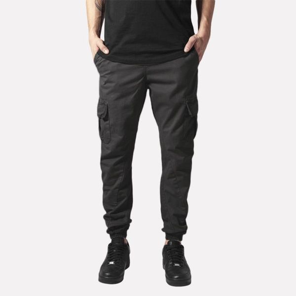 

men's pants mens joggers casual skinny sweatpants leisure sports slim-fitting foot-binding and multi-pocket trousers, Black