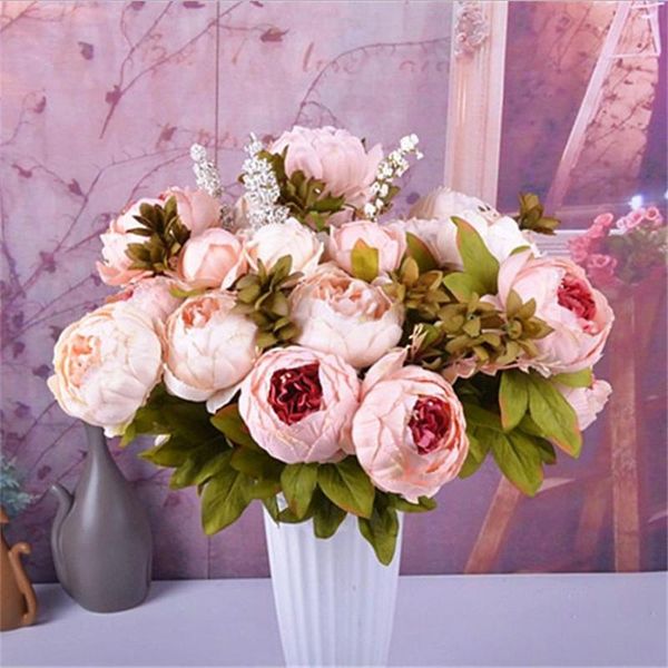 

decorative flowers & wreaths bouque artificial decoration silk flower european fall vivid peony fake leaf wedding home party 1 bunch