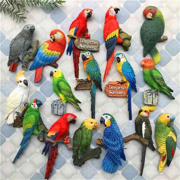 Ímã Criativo Geladeira Animal Pássaro Pássaro Papagaio Resina Decorativa IC Fivela Etiqueta 210722