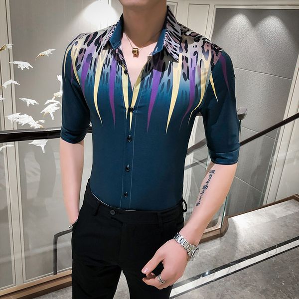 

manner print 3d male shirt summer half sleeve homme streetwear social casual thin night club dress 2021 zltj, White;black