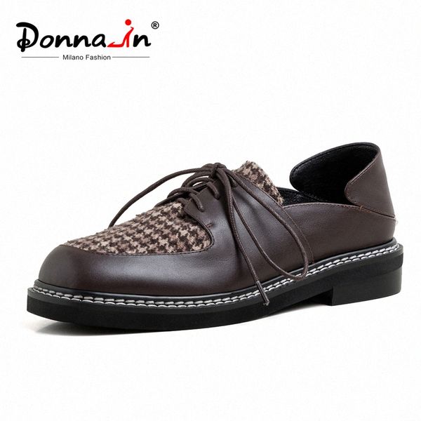 

donna in gingham women oxfords shoes with low heels square toe casual shallow real leather female flats shoes spring cross tied u1wy#, Black