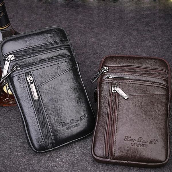 

men belt hook waist fanny pack phone genuine leather fashion crossbody shoulder bag cigarette case bag phone