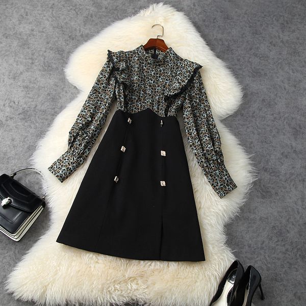 

2021 new sweet lean spring dressed in girly fall winter long sleeve sewing of vintage mini dress ladies 702h, Black;gray