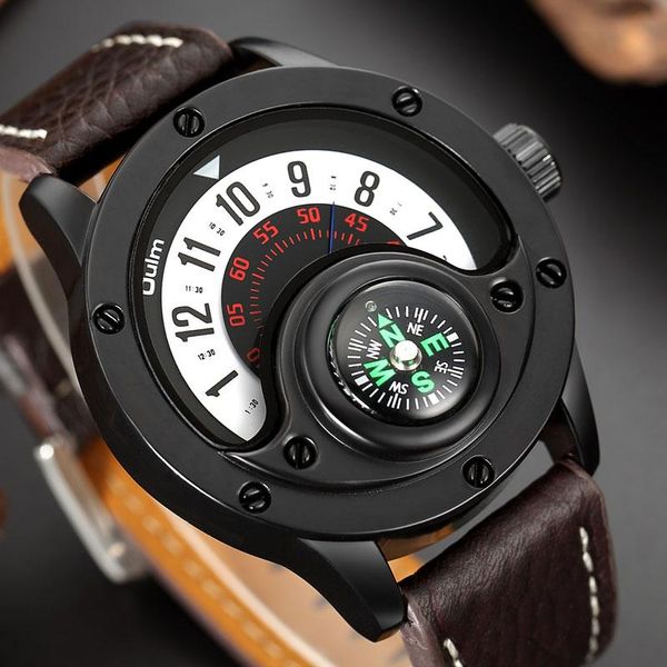 

wristwatches unqiue compass quartz watch men sports turntable casual leather strap military fasion clock gifts relogio, Slivery;brown