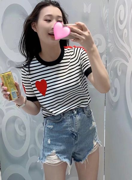 

308 2021 spring summer brand same style sweaters pullover regular short sleeve striped crew neck women clothes weinish, White;black