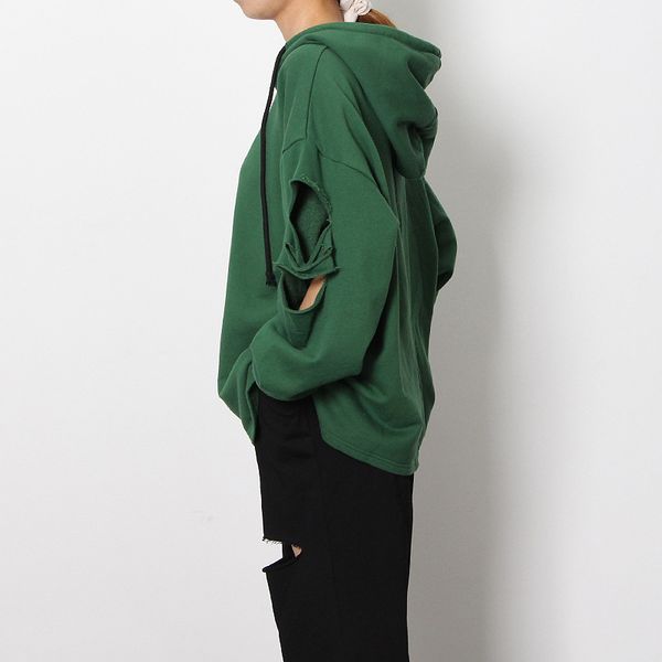 

hollow out casual sweatshirt for women hooded collar long sleeve minimalist loose sweatshirts female fashion new, Black