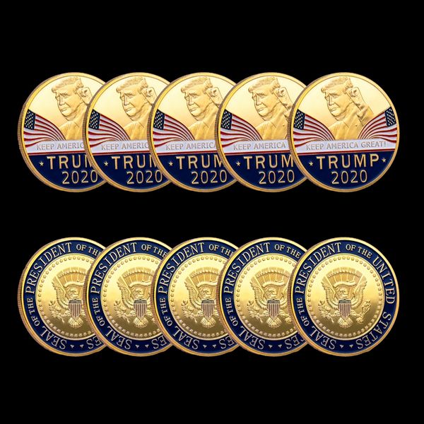 

5pcs non magnetic 45th us president donald trump craft gold plated tower keep america great again coin collection badge