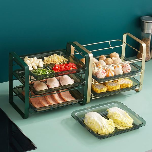 

dishes & plates kitchen storage rack multi-layer cooking dish tray anti-slid fruit vegetable serving pot display organizer