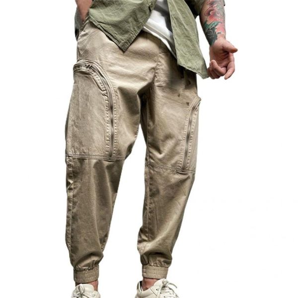 

men's pants clothes fabulous elastic waist cargo easy to wash men pockets for daily, Black