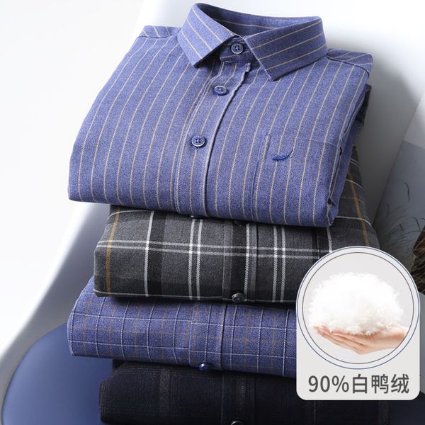 

Long Sve Shirt Men's winter new frosted white duck down filled thickened casual warm shirt, White;black