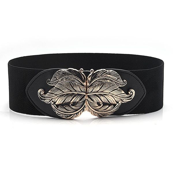 

belts vintage women elastic waistband wide waist belt lady retro metal buckle faux leather width 6cm, Black;brown