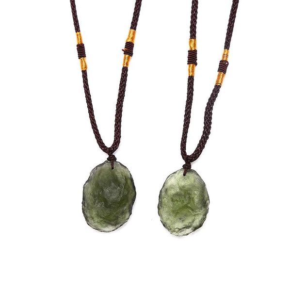 

pendant necklaces natural crystal green gem moldavite meteorite glass necklace stone, Silver