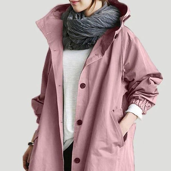 

women's trench coats 2021 spring autumn jacket womens single-breasted long sleeve hooded casual loose pocket female tooling outwear, Tan;black