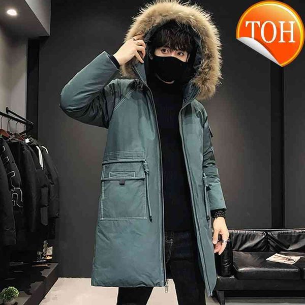 

thick jacket men down fashion man coat warm lengthen parka hight quality winter male, Black