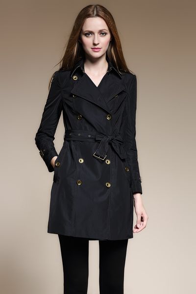 

women's trench coats long classic windbreaker waterproof british high-end english style autumn winter gabadian solid color size coat a8, Tan;black