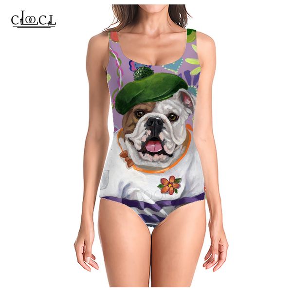 

cloocl french bulldog with flower 3d print summer sleeveless women colorful swimsuit fashion swimsuits beach one piece swimwear, White;black