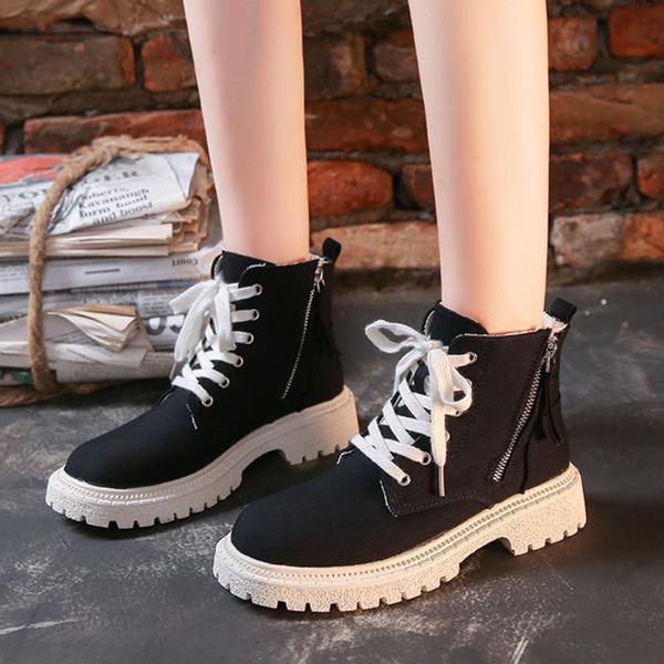 

boots rimocy fashion denim ankle women autumn 2021 lace-up zipper med heels canvas booties mujer comfort breathable short, Black