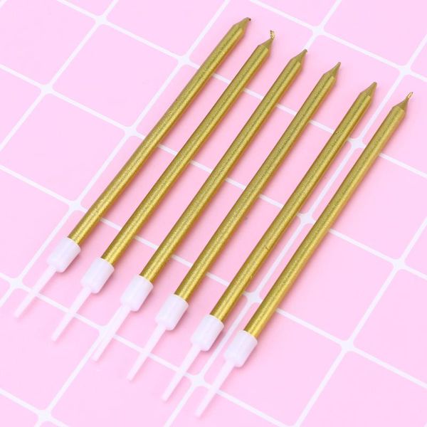 

12pcs glitter paint golden slender cake candles for birthday party celebrations(6 pcs a pack, golden)