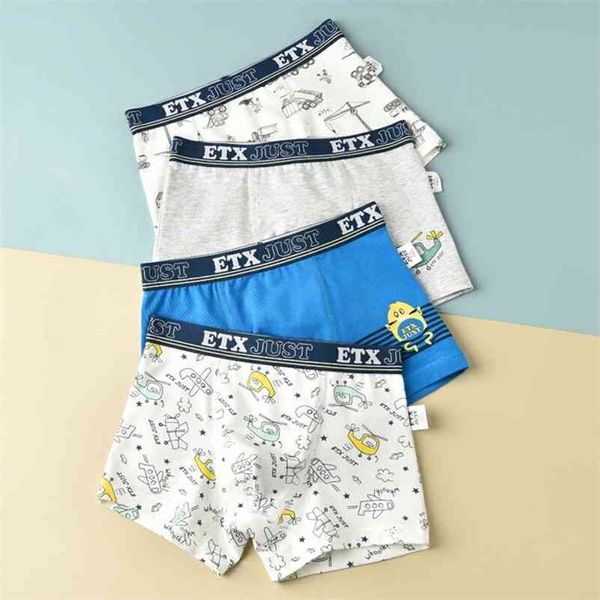 Meninos dos desenhos animados Underwear Adolescente Algodão Underpants Respirável Crianças Casuais Boxers Shorts 4 Pçs / Pacote Crianças Baby Roupas 210622