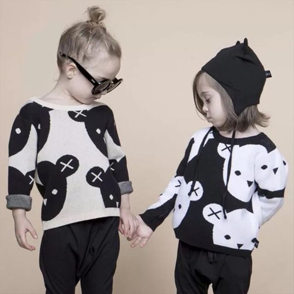 

spring autumn winter warm baby girls boys knitted sweaters 1 5yrs toddler cotton pullovers cartoon bear panda children coat, Blue