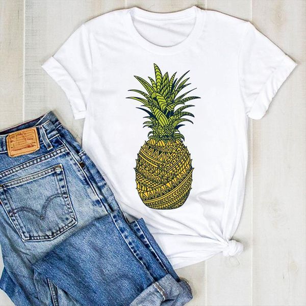 

pineapple short sleeve fruit womens beach summer tee clothes graphic, White