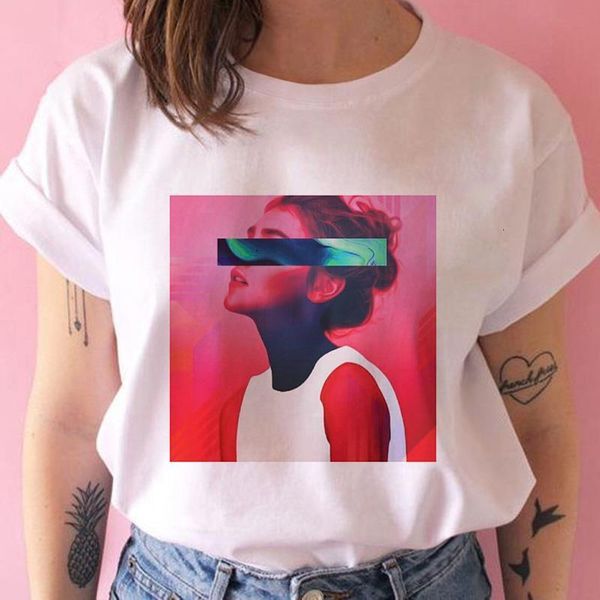 

women t-shirt aesthetic fashion printed harajuku summer female for lady funny round neck short sleeve streetwear t-shirts, White