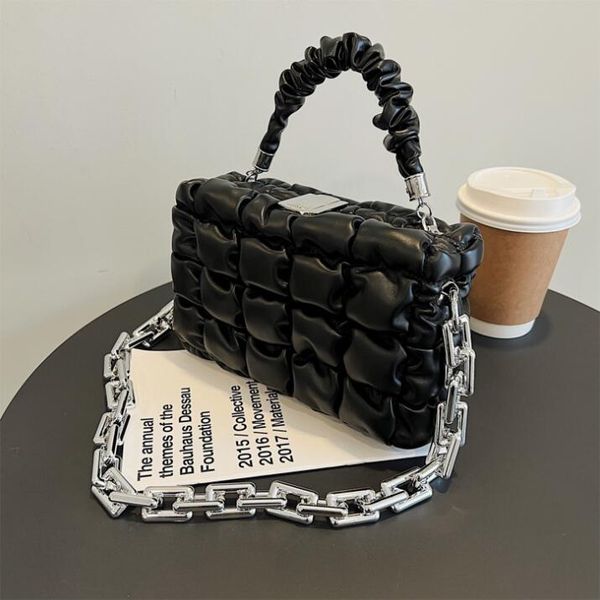 

factory outlet women leathers shoulder bags solid color thread leather chain bag personality joker plaid hard box handbags street fashion fo