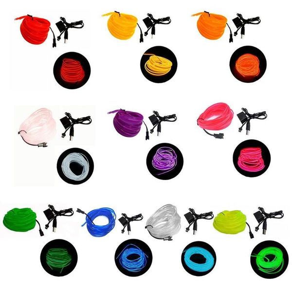 

5m led neon light unilateral el wire rope ribbon rope props decoration atmosphere tube car light party lights decoration t7l5
