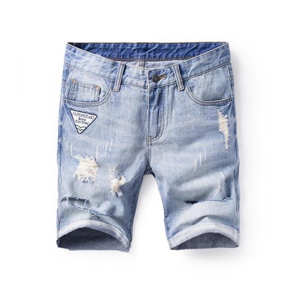 

summer denim shorts men's straight slim fashion jeans men's casual hole personality letter printed denim shorts, White;black