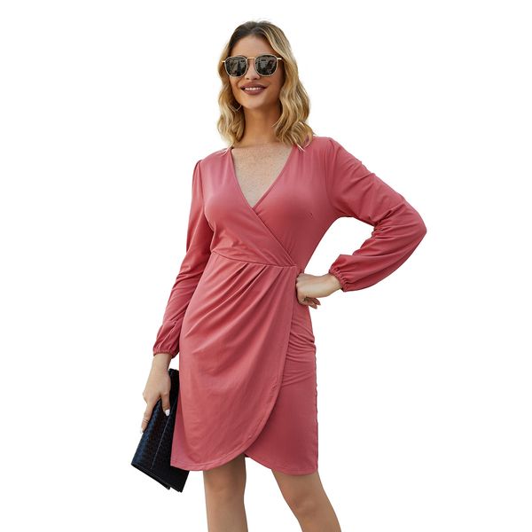 

original main design european and american fashion womens wear selling product 2020 spring and summer long sleeves v-neck dress wholesal, Black;gray