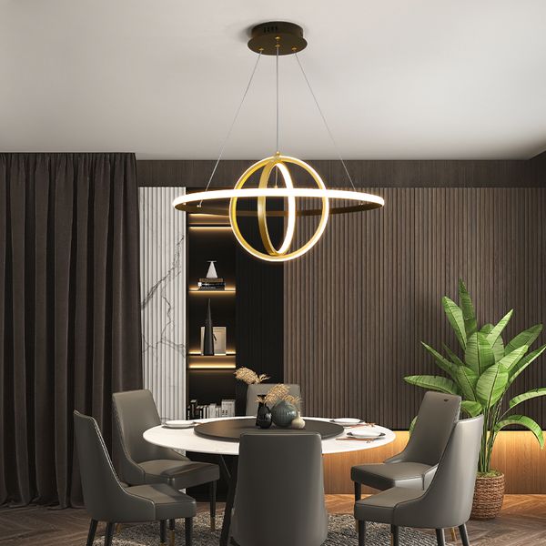 

modern lamp pendant led black gold 3 rings circle hanging light for dining room kitchen interior decoration electrical device ukw2
