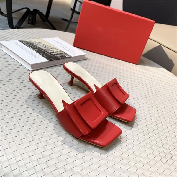 

designer slippers women sandals brand square button slippers luxury genuine leather non-slip flip flop wear-resisting flat slides sandal siz, Black