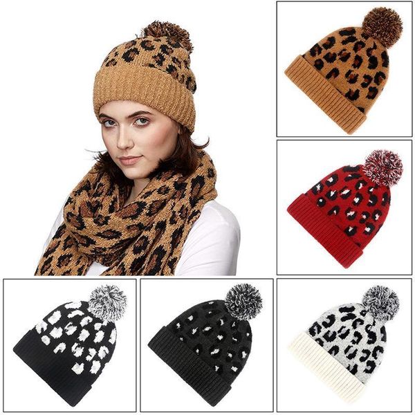 

autumn and winter knitted leopard print beanie fashion thick warm hat leopard print jacquard knitted hat woolen cap, Blue;gray
