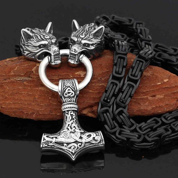 

northern european culture domineering men's necklace viking wolf head stainless steel pendant accessories, Silver