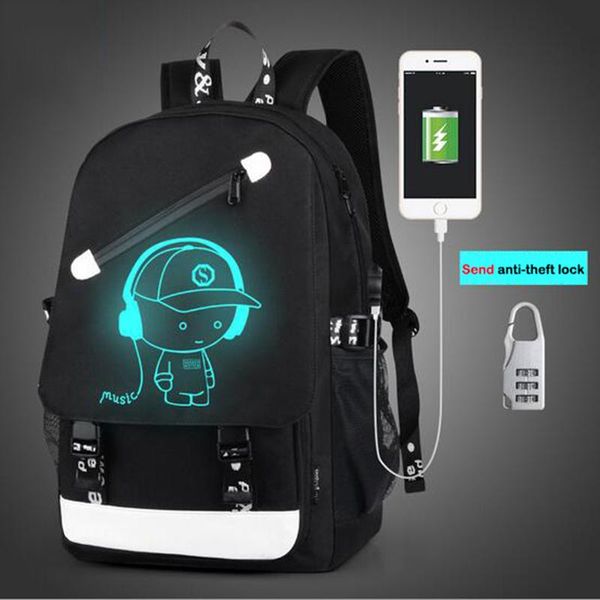 

backpack men's fashion 15.6inch lapschool bag 2021 teenagers team cartoon night light casual solid big