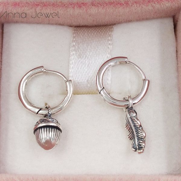 Autentici orecchini in argento sterling 925 Pandora con foglia di ghianda e orecchini a cerchio di lusso per donna uomo ragazza regalo di compleanno di San Valentino 298603C01
