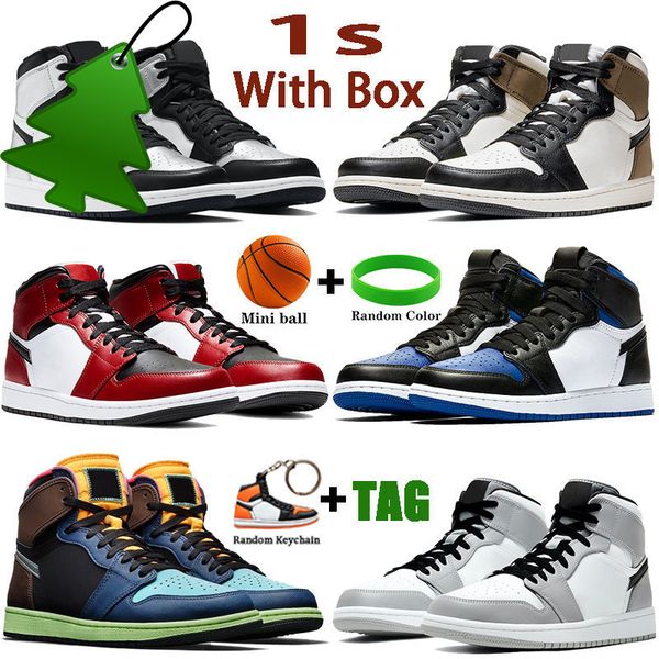 

2022 with box 1 1s mens basketball shoes dark mocha silver toe tokyo bio hack mid light smoke grey unc patent men women sneakers, Black