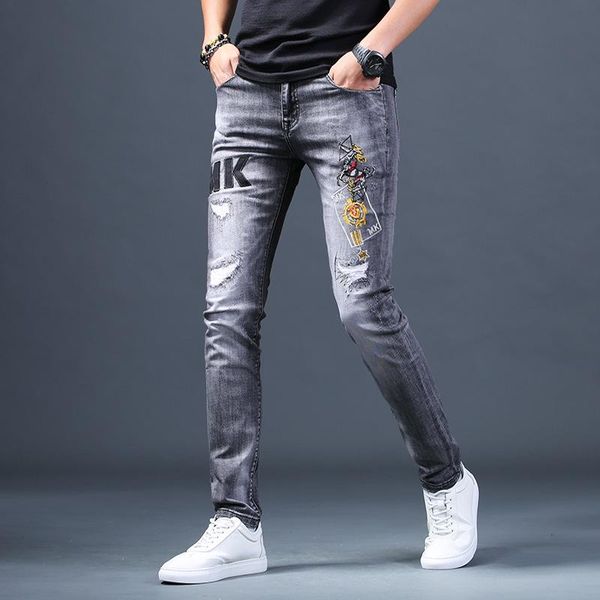 

wholesale 2021 fashion teenagers casual trendy men's trousers korean embroidered cow trousers handsome and versatile jeans men, Blue