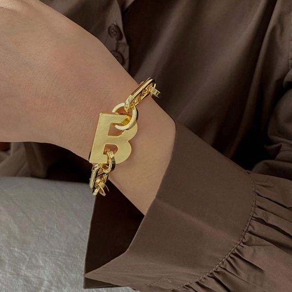 

link, chain fashion punk design gold color metal letter b bracelets for women thick link bracelet jewelry gift, Black