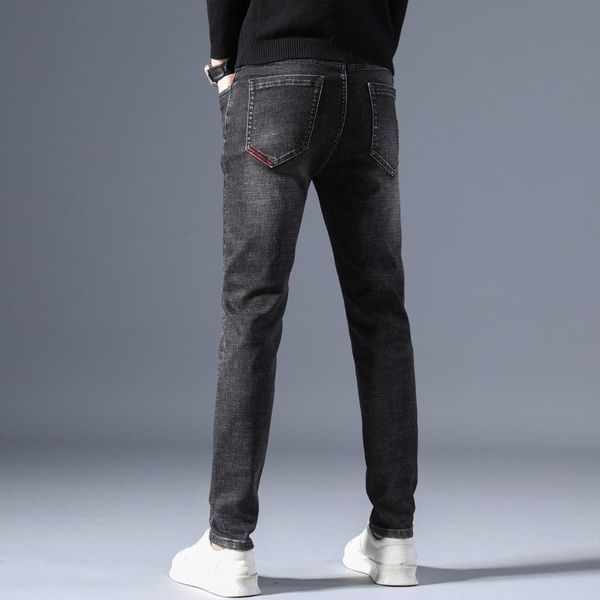 

men's jeans stretch casual pants autumn slim straight business black, Blue