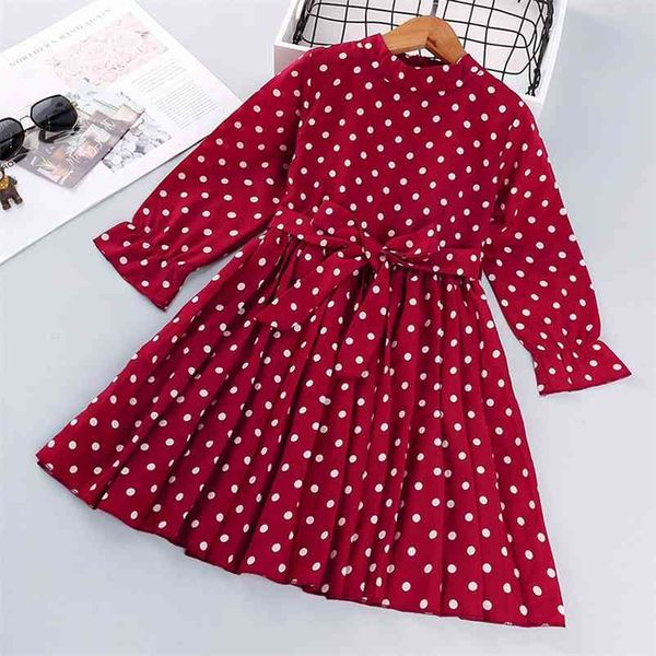 Meninas Princesa Vestido Crianças Desgaste Versão Coreana do Outono Moda Frill Polka Dot de Manga Longa Miúdos Roupas 210625