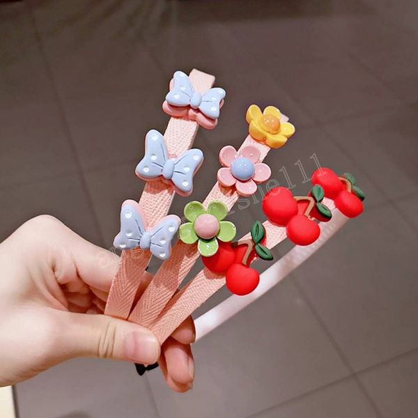

girls cute cartoon bow flower fruit hairbands sweet headband hair hoop girl fashion hair accessories, Slivery;white