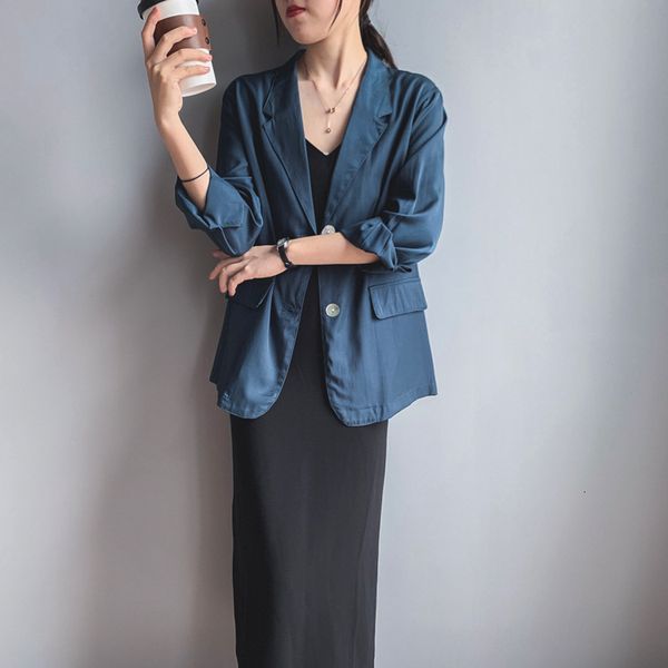 

2021 summer blazer styel thin down collar chiffon coat feminino for women c4u6, White;black