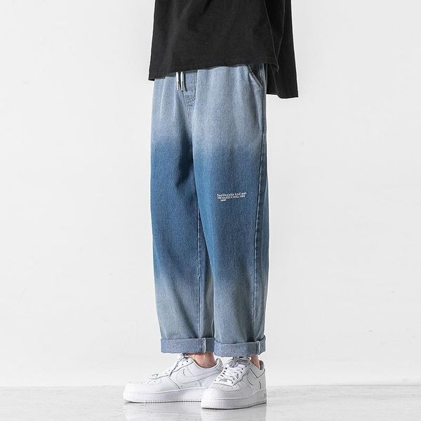 

men's pants casual pant summer mens denim korean style loose straight streetwear ankle length trousers fashion brand male jeans, Black