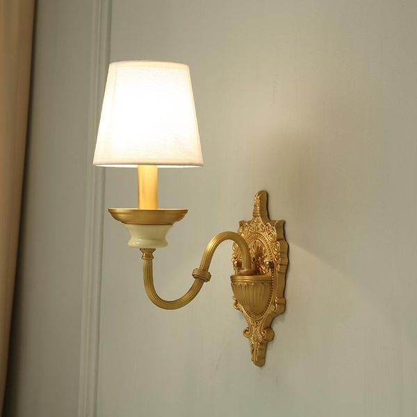 

wall lamp american simple copper nordic bedroom bedside ceramic living room background stairs aisle lamps