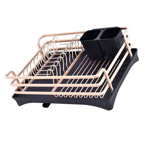 

1pc kitchen dish bowl holder space aluminum cutlery draining box (golden black)